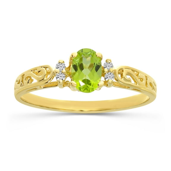 10k Yellow Gold Oval Peridot And Diamond Ring