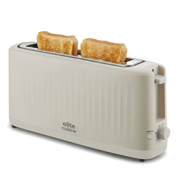Elite Cuisine ECTL2052 2-Slice Slimtoast Cremello Long Slot Toaster