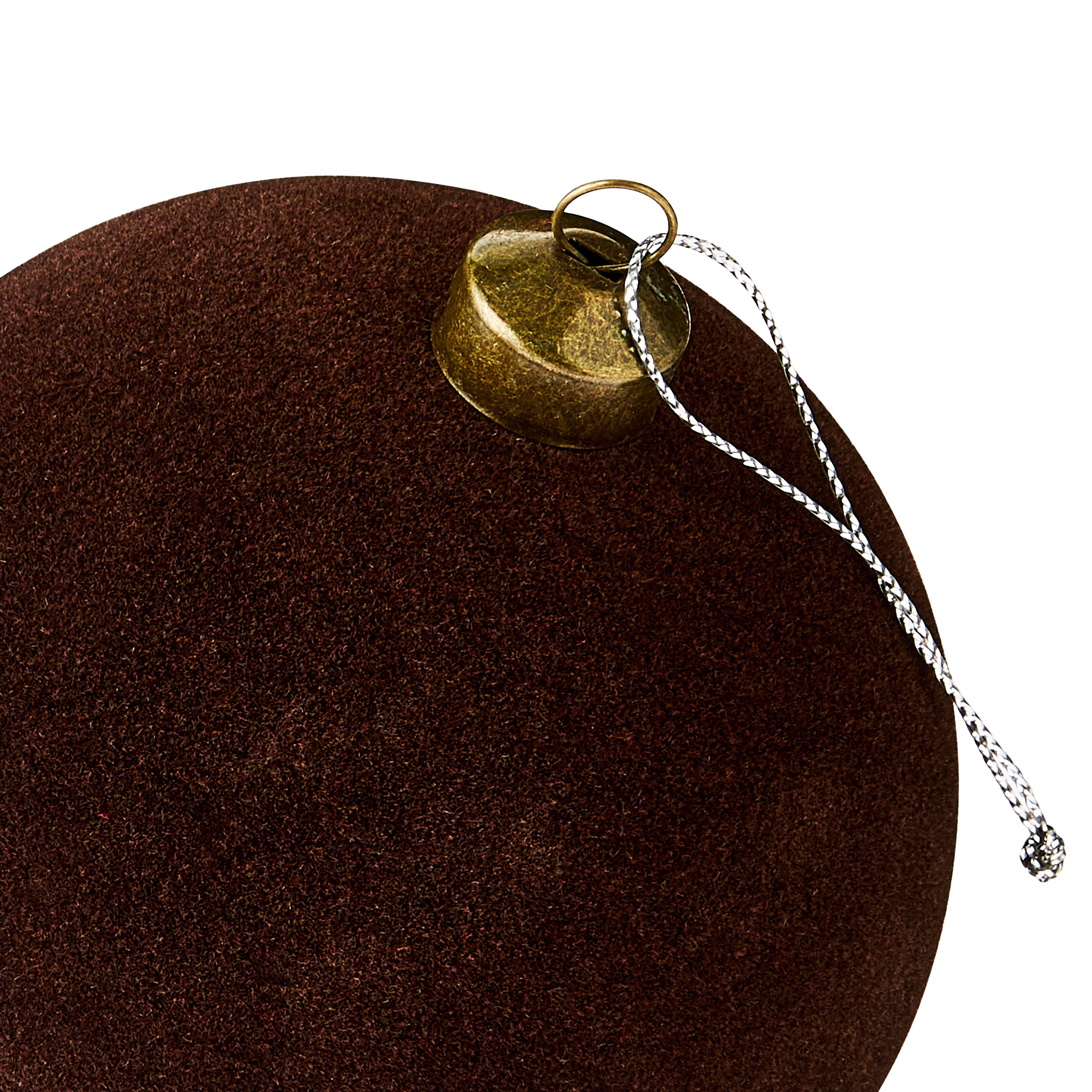 4 Count Dark Brown Velvet-Feel Ball Christmas Ornaments, 4.5", by Holiday Time