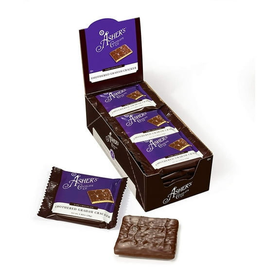 Asher's Chocolate, Gourmet Chocolate Covered Graham Crackers, Small Batches of Kosher Chocolate, Family Owned Since 1892 (18 Count, Dark Chocolate)