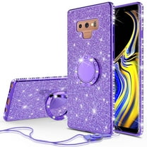 Galaxy Note 9 Case,For Samsung Galaxy Note 9 Cute Glitter Phone Case Kickstand Bling Diamond Rhinestone Ring Stand Shock Proof Sparkly Clear Cover for Girls Women - Purple