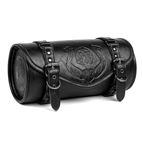 Motorcycle Handlebar Organizers Bag Punk Themed Design Waterproof Leather Multiple Storage Pockets Tool Carriers