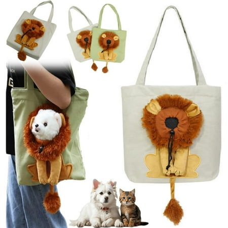 Lion Shaped Dog Bag  Lion Shaped Dog Carrying Bag  Cute Lion Shape Breathable Backpack  Pet Canvas Shoulder Bag  Large Capacity Breathable Pet Canvas Shoulder Bag