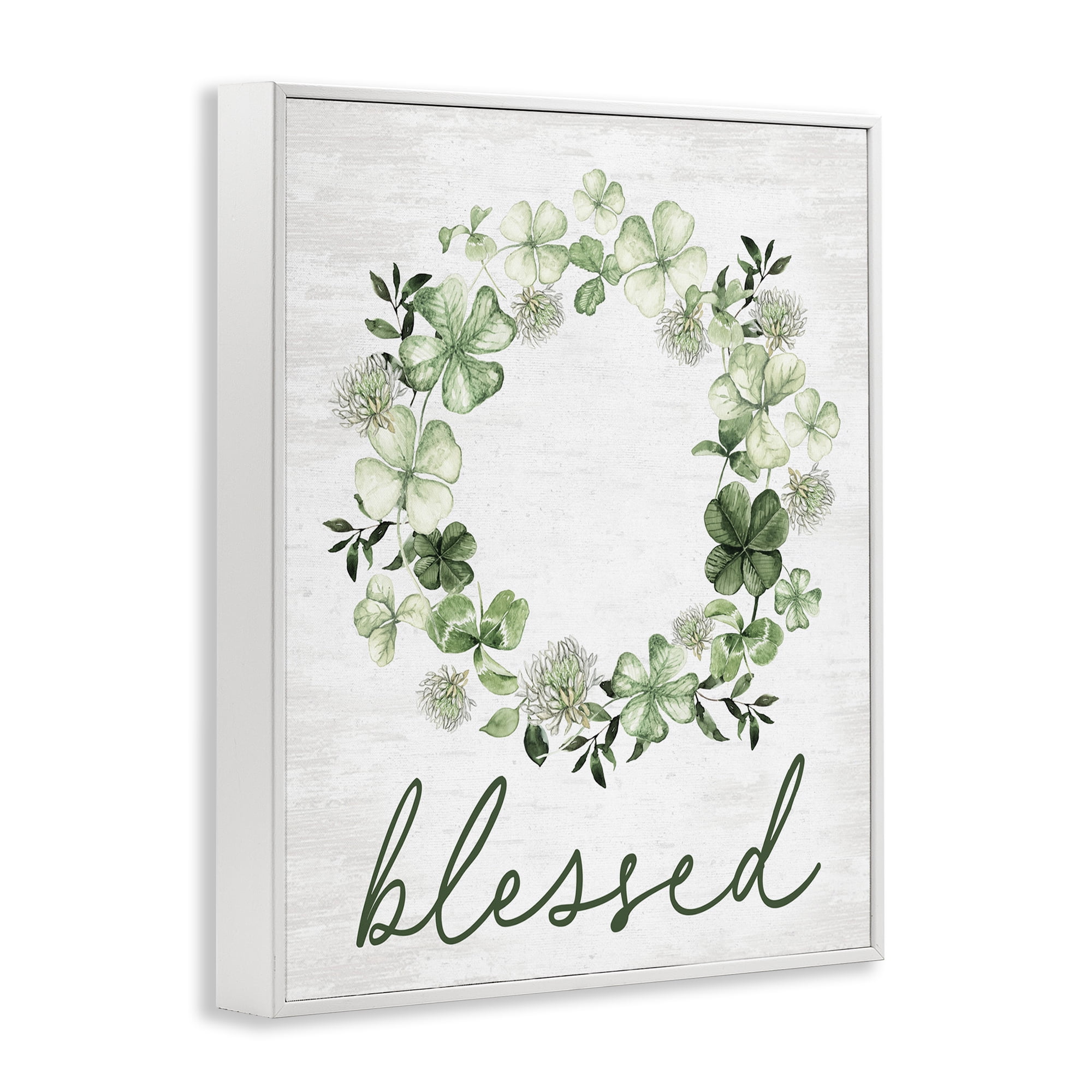 Stupell Industries Blessed Clover Wreath Botanical & Floral Painting White Framed Art Print Wall Art, 16 x 20