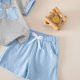 thumbnail image 5 of Niños Lugar Niños Pantalones Estilo de Dos Piezas de Cuello Redondo Suéter Conjunto con Bowtie Detalle de la Moda, Top Suave Y Pantalones Casuales para Bebés Niñas Trajes Diarios, 5 of 8