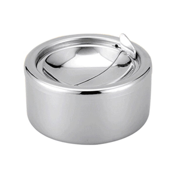 Cenicero a prueba de viento de acero inoxidable de moda con tapa Cenicero para cigarrillos Cenicero para fumar para uso en interiores exteriores (plateado)