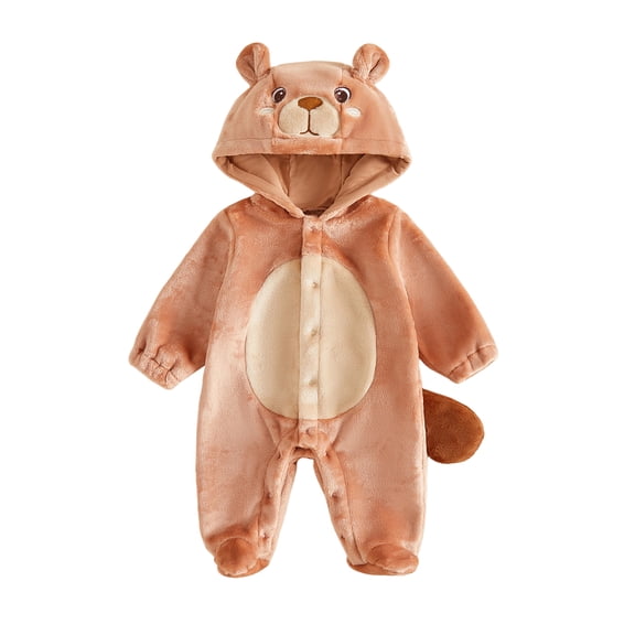 RUINIXCW Newborn Baby Bear Costume Infant Halloween Animal Costume Girl Boy Fall Winter Snowsuit Plush Footed Jumpsuit Long Sleeve Hood Romper