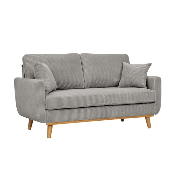 FurniFact Light Gray Corduroy Loveseat with Wood Frame – Elegant Modern Sofa Couch