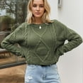 thumbnail image 5 of SWSMCLT Women's Long Sleeve Crop Sweater Solid Short Winter Knitwear Cable Knit Pullover Sweaters Soft Fashion Crewneck Warm Green Small, 5 of 5