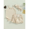 thumbnail image 2 of Wassery  Baby Infant Girls Summer Outfits Floral Print Sleeveless  Sling Waffle Knit Romper with Casual Elastic Shorts and Headband 3Pcs Set 0-18M, 2 of 8
