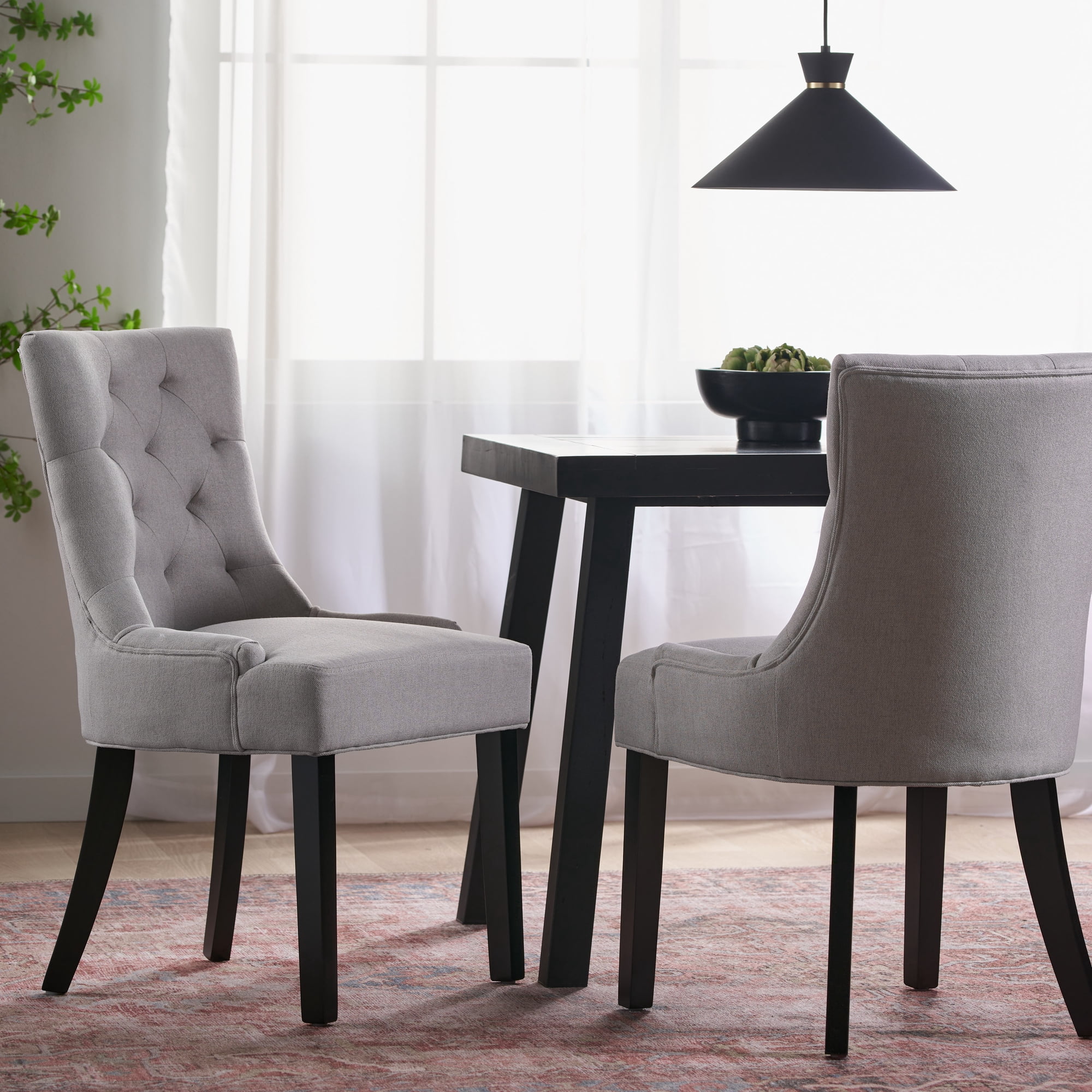 The Sanctuary Cheney Dining Chair - Kd Tufted Detailing For Indoor Spaces Light Gray Made from Wood and Fabric Contemporary Style