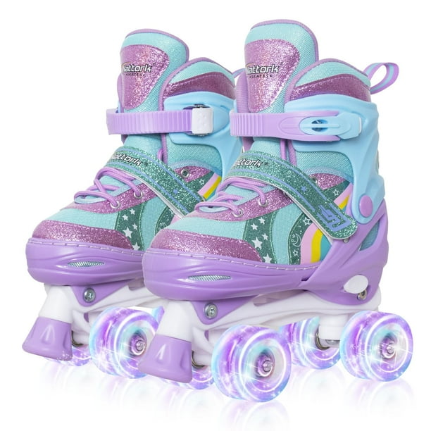 Patines de ruedas con diseño de unicornio arcoíris para niñas de 5 a 8 años, 4, 5, 6, 7, patines cuádruples ajustables de 4 tamaños con todas las ruedas iluminadas, el mejor regalo de cumpleaños para