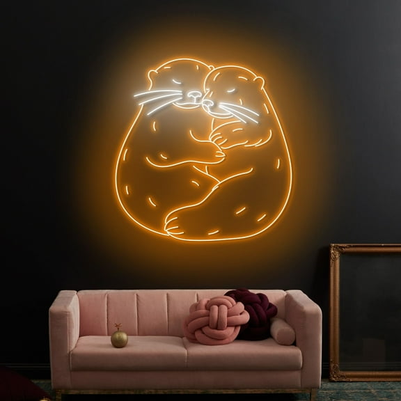 Craftnamesign Couple Otter Neon Sign, Cute Otter Led Light Wall Art, Otter Neon Light Wall Decor