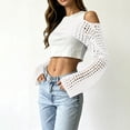 thumbnail image 6 of JULMCOMO Crochet Beach Cover Ups for Women Mesh Knit Hollow Out Long Sleeve Summer Crop Tops Bikini Cover Ups for Swimwear White L, 6 of 6