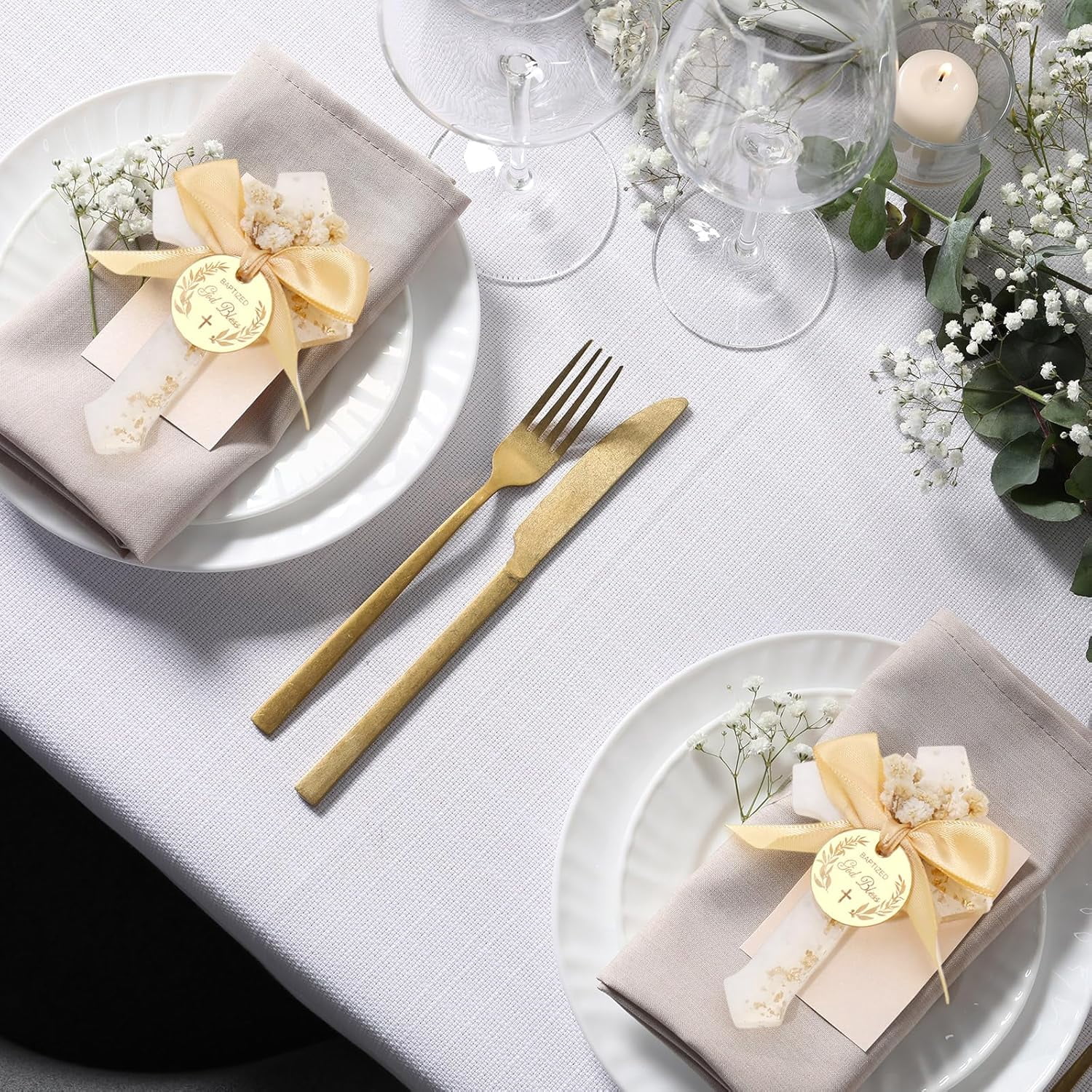 12 Pcs Baptism Favors for Guests Epoxy Cross Fridge Magnets First Communion Cross with Flower Christian Souvenirs Gift for Baptism Christening Baby Shower Party Family Gathering (White)
