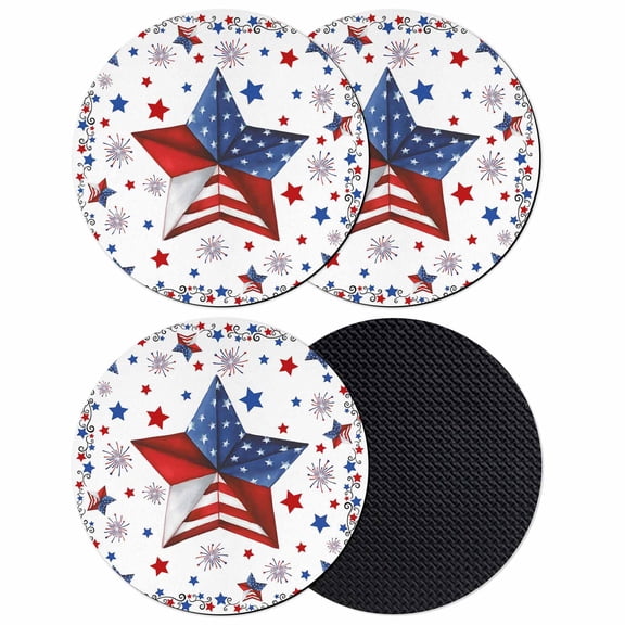 4th of July Coasters Set of 4, Absorbent Coasters for Drinks, Independence Day Stars Red Blue Coaster for Desk Coffee Table Protection, Home Decor House Warming Gifts 4"