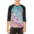 thumbnail image 1 of Summer Tropical Beach Flamingos Mens Raglan T Shirt White-Black MD, 1 of 2
