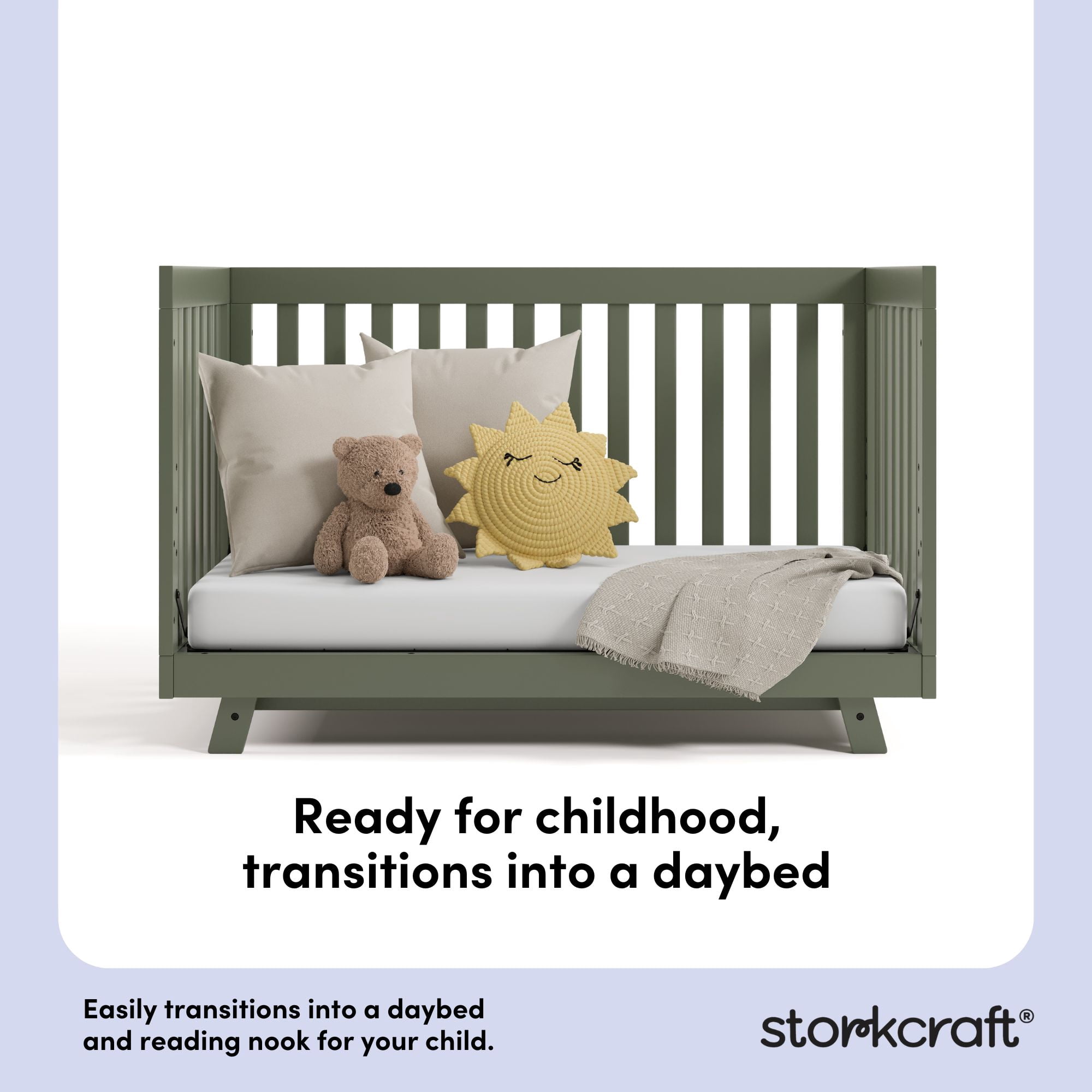 Storkcraft Beckett 3-in-1 Convertible Baby Crib, Olive