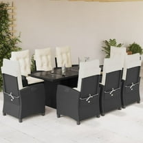 vidaXL 9 Piece Patio Dining Set with Cushions Black Poly Rattan