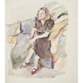 thumbnail image 2 of Ivan Ivanec 15x17 Black Ornate Wood Framed Double Matted Museum Art Print Titled - A Study of a Sitting Woman in a Brown Dress (1944), 2 of 5