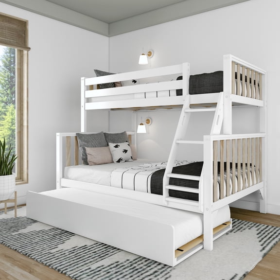 Max & Lily Bunk Bed Twin over Full with Trundle, Solid Wood Scandinavian Style Bunk Beds for Kids