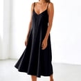 thumbnail image 2 of Linfrsh Women Strapless Dress Pure Cotton Sleeveless Backless Dress With Flowing Long(Black,L), 2 of 8
