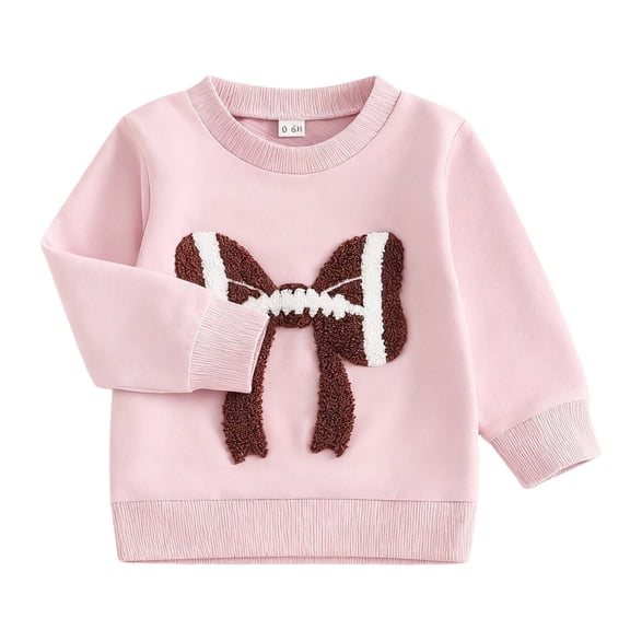 CAIVO Girls Long Sleeve Hooded Sweatshirt With Bow Football Embroidery Loose Fit Pullover Tops For Autumn Season Kids Classic Dailywear Solid Color