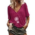 thumbnail image 3 of CLZOUD Women's T Shirts Hot Pink Womens Print V-neck Tank Tops Short Sleeve Workout Shirts Casual Loose Tees M, 3 of 5