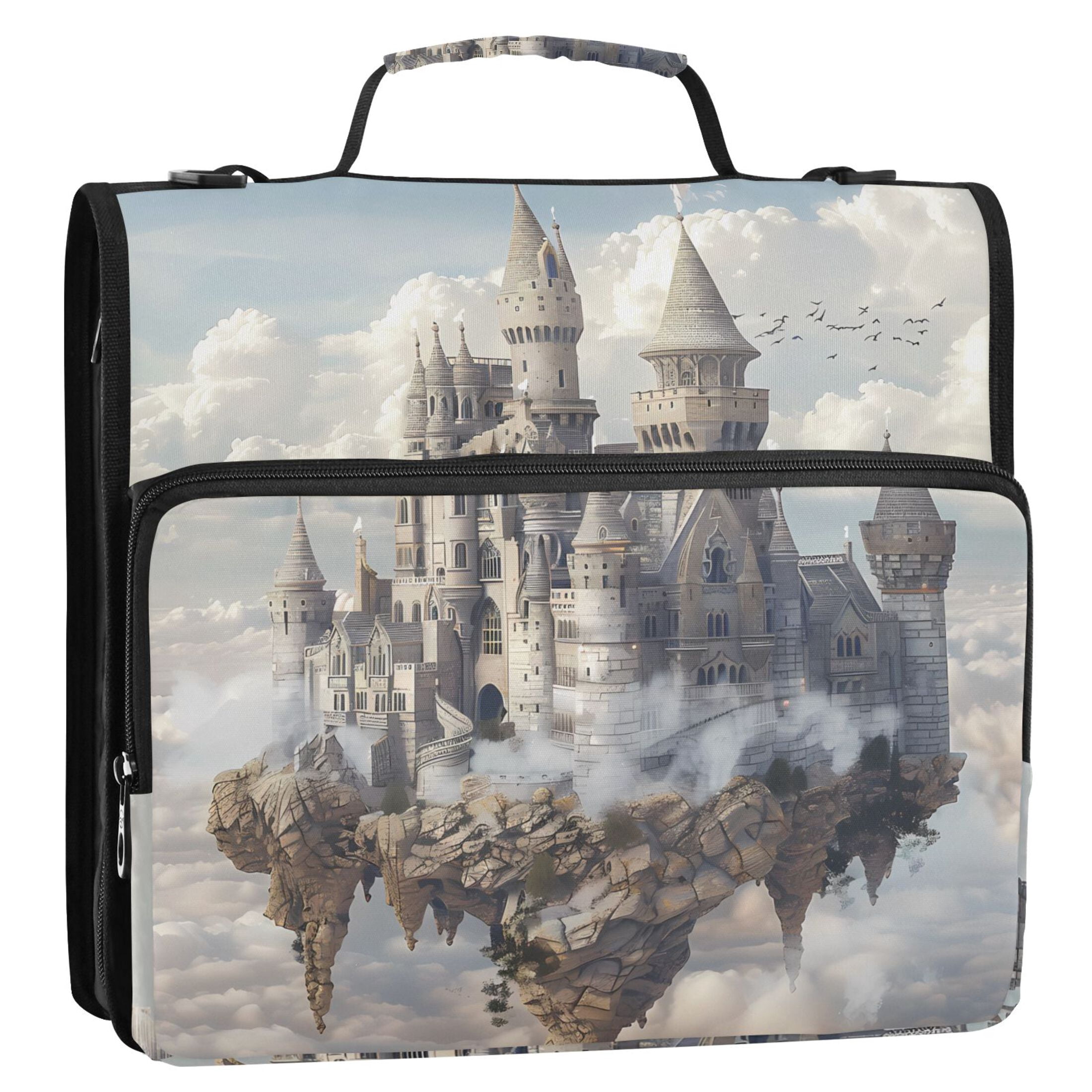 3 Ring Zipper Binder with Shoulder Strap Waterproof Trapper Keeper 2 Inch D-Ring 500 Sheets Capacity Castles Float in Air