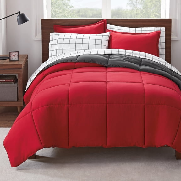 Serta Simply Clean 7-Piece Red Reversible Bed in a Bag, Queen