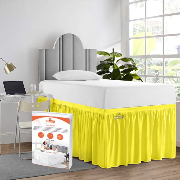 SGI Bedding Dorm Room Bed Skirt | Twin XL 34" Ruffled Microfiber Bed Skirt | Fade Resistant, Wrinkle Free, Anti-static, Decorative, Extra Storage Space, Clutter-Free | Yellow