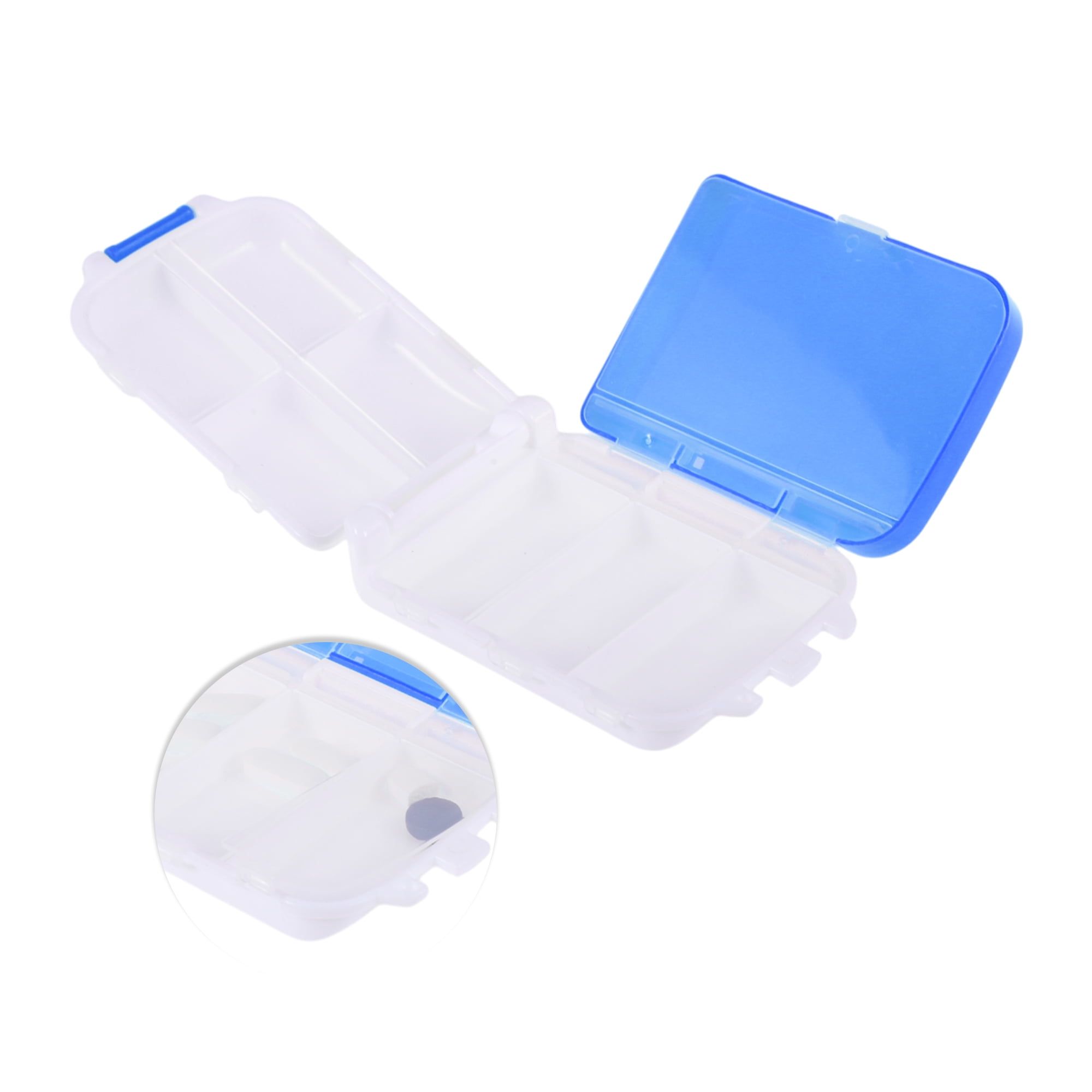 Unique Bargains 8 Grids 3 Fold Pill Case for Travel 1 Pc White, Blue