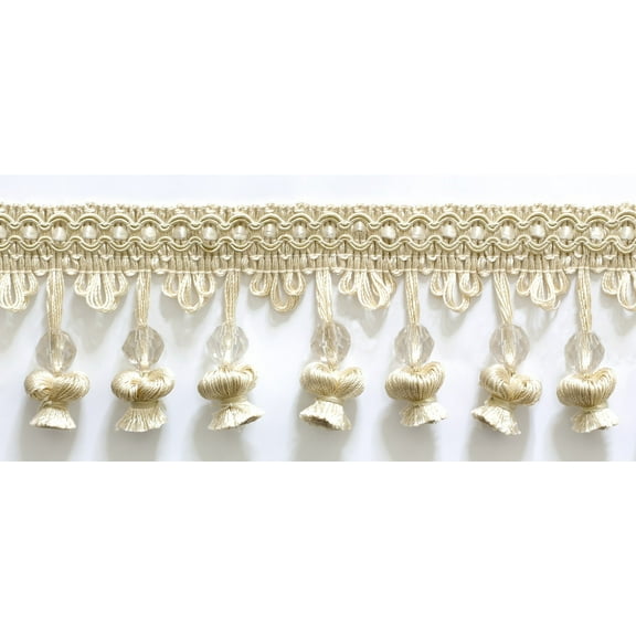 2" (5cm) Beaded Scroll onion Tassel | Fringe Trim # TF20,, Cream Ivory #A2 (Ivory / Cream) Sold By The Yard (36"/3 ft/0.9m)