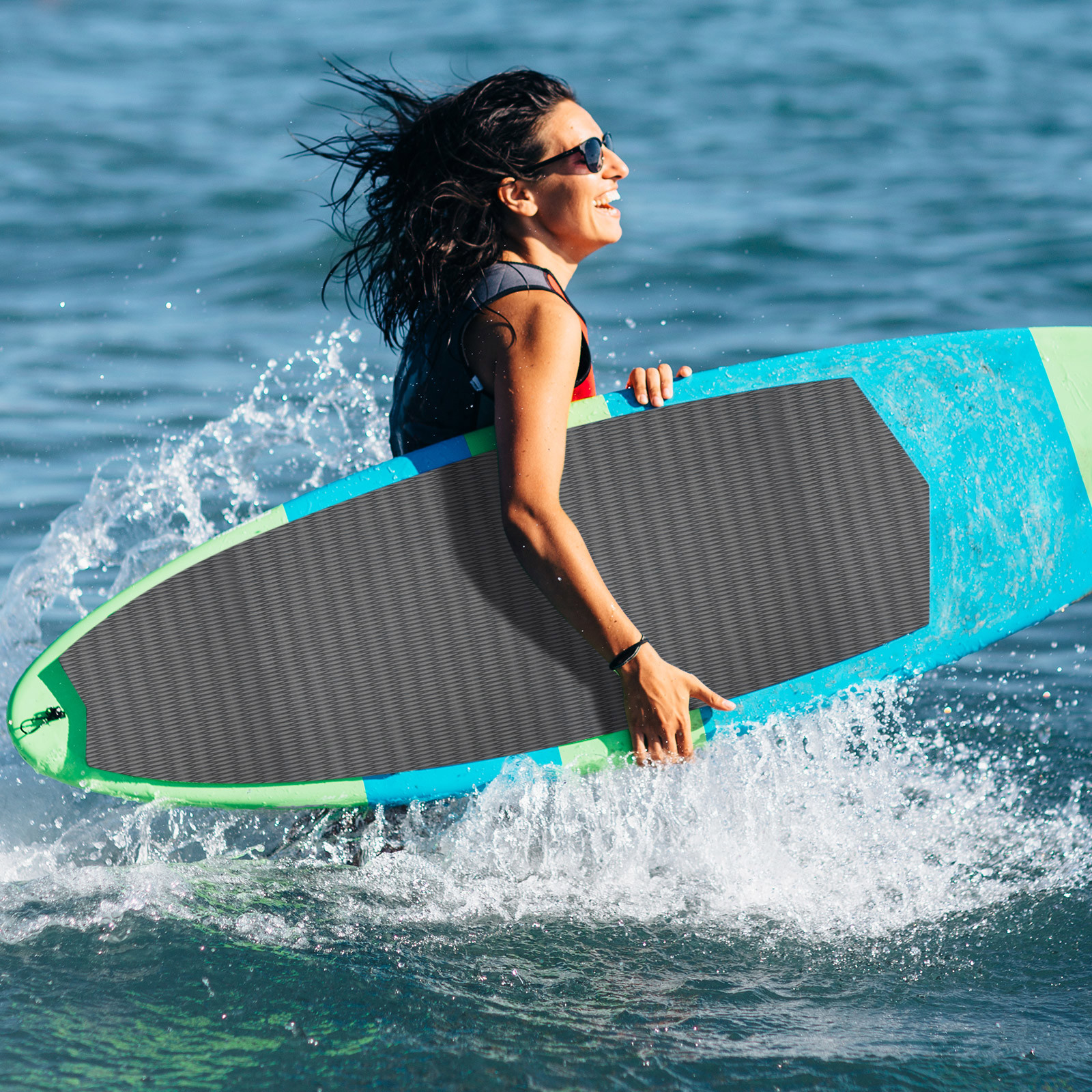 ToppiJoy EVA Foam Boat Deck Mat with Drainage Grooves, UV, Anti-Slip Mat Non-Slip Self-Adhesive Boat Flooring Mat for Yachts, Kayaks, Fishing Boats 7.87*3.87ft Dark Grey