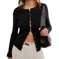 thumbnail image 1 of Womens Slim Fitted Cropped Cardigan Cardigan Long Sleeve Y2K Ribbed Button Down Shirts, 1 of 3