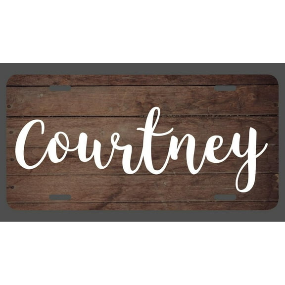 Courtney Name Wood Style License Plate Tag Vanity Novelty Metal | UV Printed Metal | 6-Inches By 12-Inches | Car Truck RV Trailer Wall Shop Man Cave | NP018