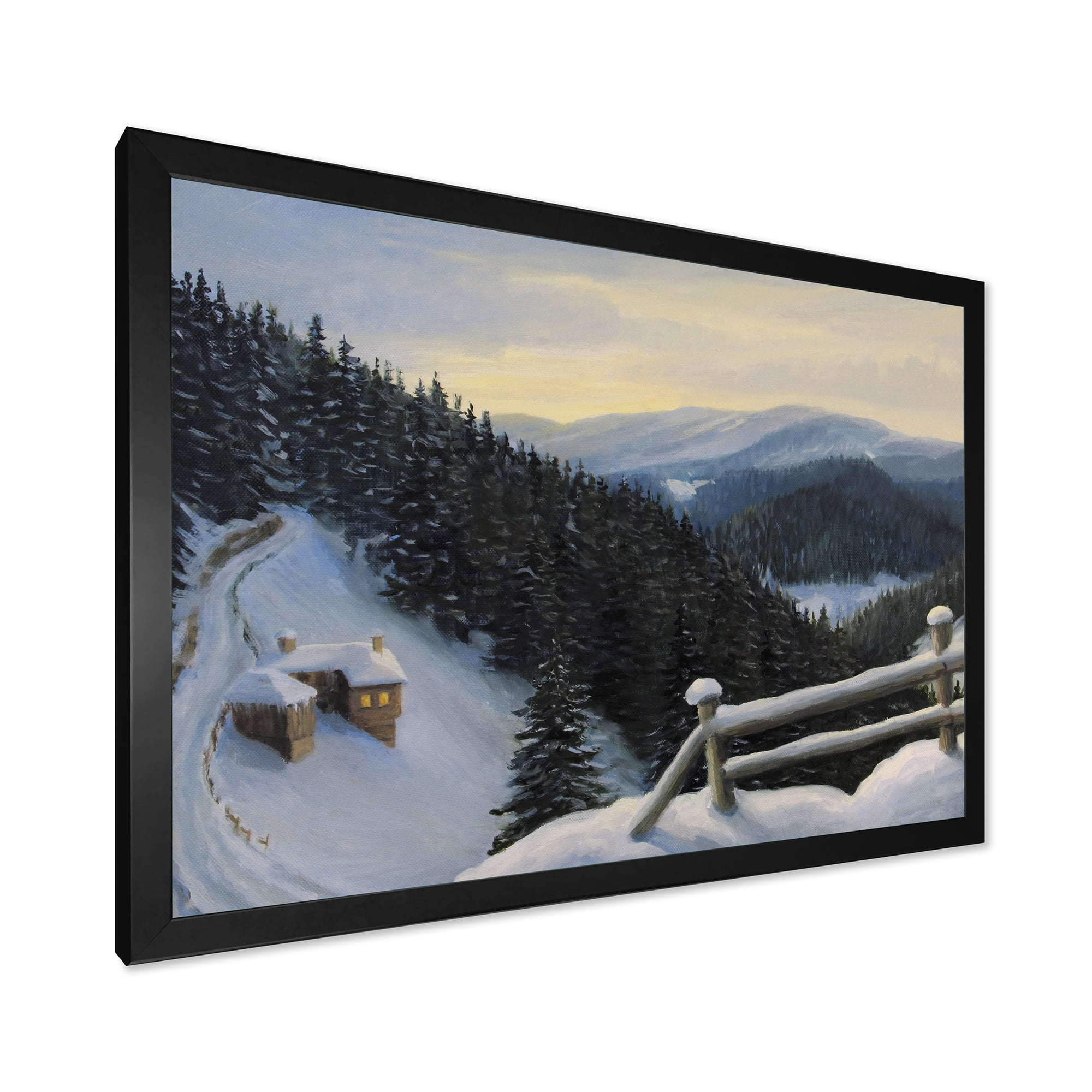 Designart 'View On Snowy Mountain Tops At Evening Glow' Traditional Framed Art Print