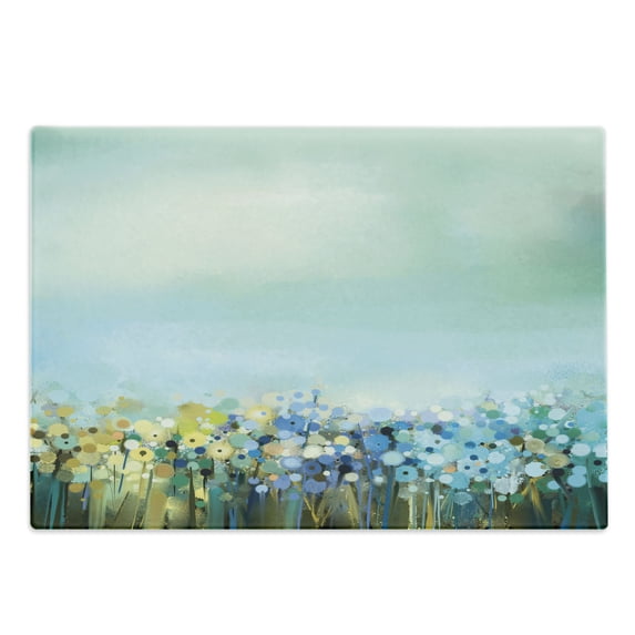 Flower Cutting Board, Aqua Impressionist Depiction of a Field Paint with Blooms Tranquil Concept Print, Decorative Tempered Glass Cutting and Serving Board, Large Size, Pale Blue, by Ambesonne