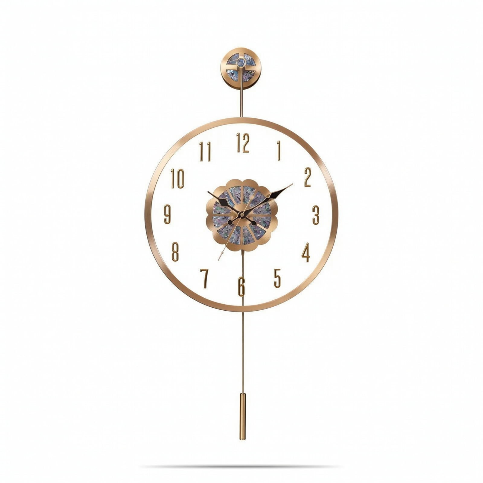 harayaa 1 Large Pendulum Wall Clock Gold Brass Finish Silent Electronic Movement 31.5 Inch Height for Home Office Hallway