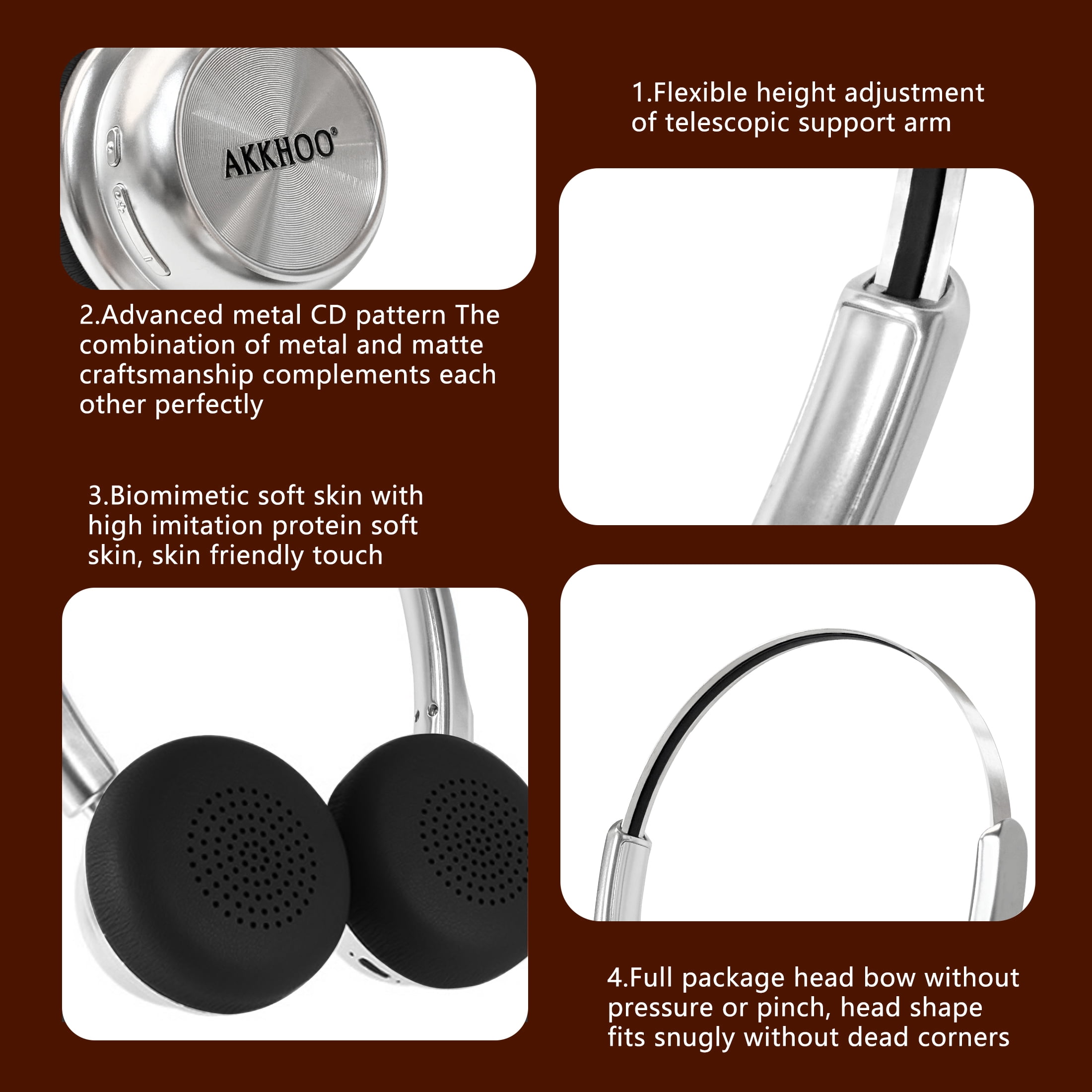 AKKHOO Wireless Retro On-Ear Headphones, Bluetooth 5.4 with ENC Noise Cancelling Mic, 10H Playtime, Lightweight Comfortable Portable Headset for Travel, Work, Commute, Office, Daily Use, Gift
