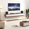 thumbnail image 2 of Blotout 94.5''Minimalist Floating TV Stand, Modern Wall-Mounted Media Console with 4 Drawers for Wall-mounted TV Up to 110'', Walnut & White, 2 of 8