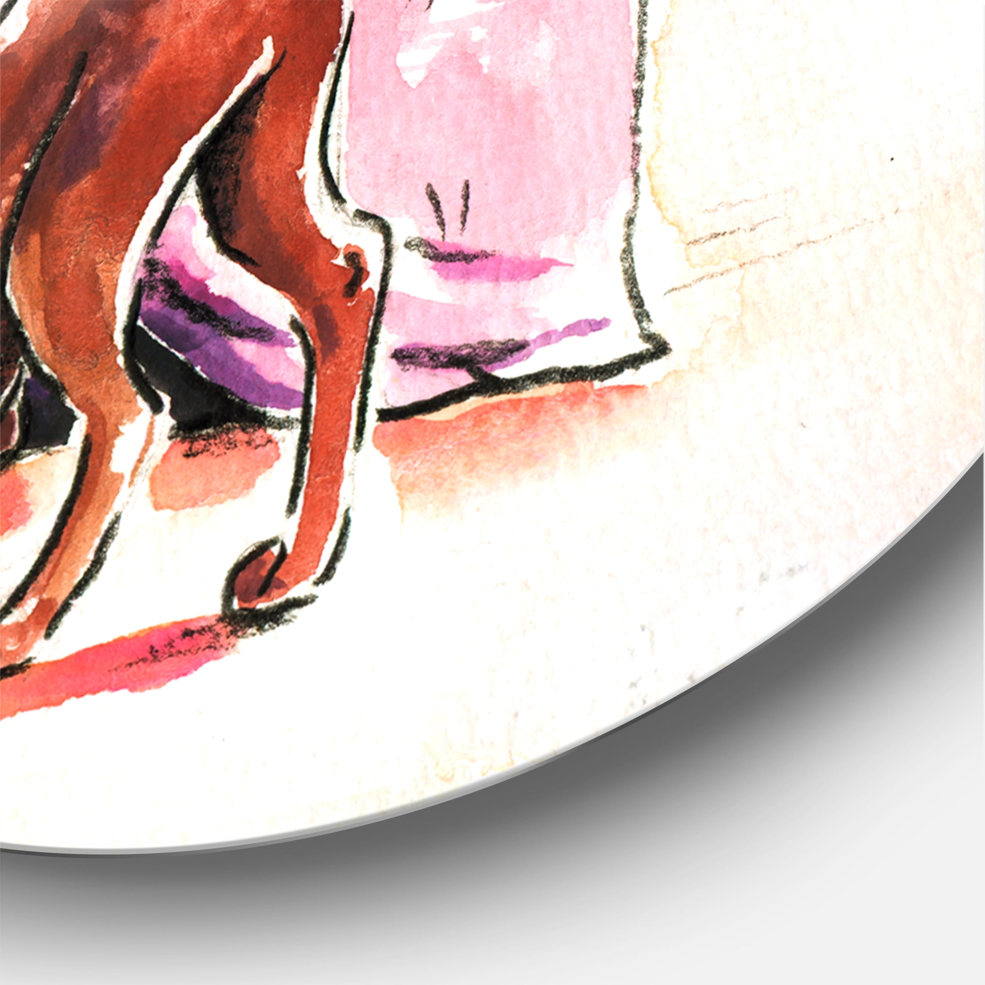 Designart 'Brown Dog Looking Under the Bed and Teddy Bear' Farmhouse Circle Metal Wall Art 29x29 - Disc of 29