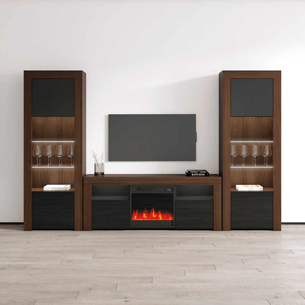 Milano Set 145EFBKBK Electric Fireplace Modern Wall Unit