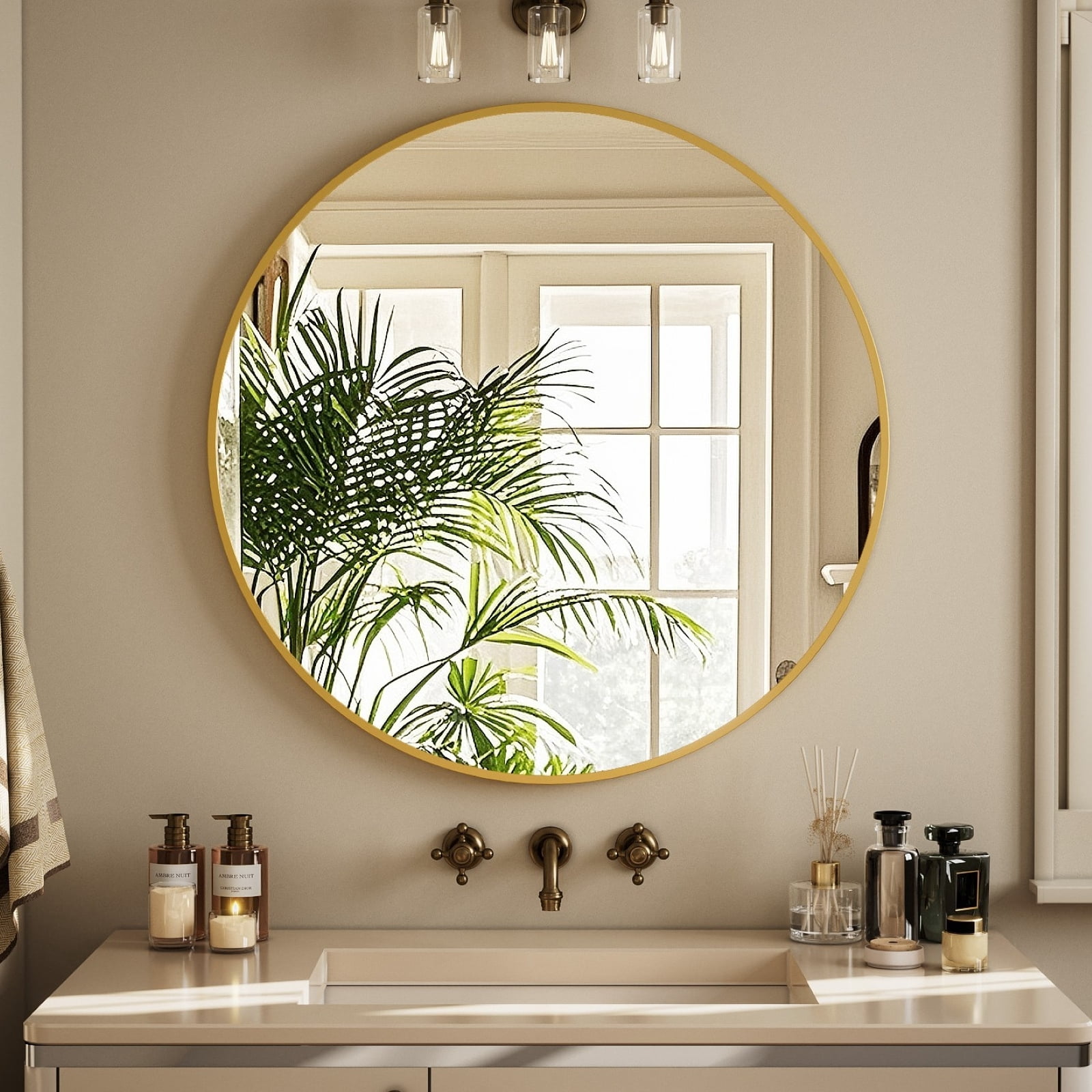 SHATTERVIEW 30" Bathroom Mirror Round Wall Mirror Vanity Mirror with Metal Frame, Gold