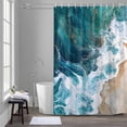 thumbnail image 5 of Teal Blue Shower Curtains for Bathroom, Gradient Sea Wave Abstract Ocean Beach Scenery Washable Fabric Shower Curtain with Hooks Waterproof Bathroom Decor Sets, 36 x 78 Inches, 5 of 9