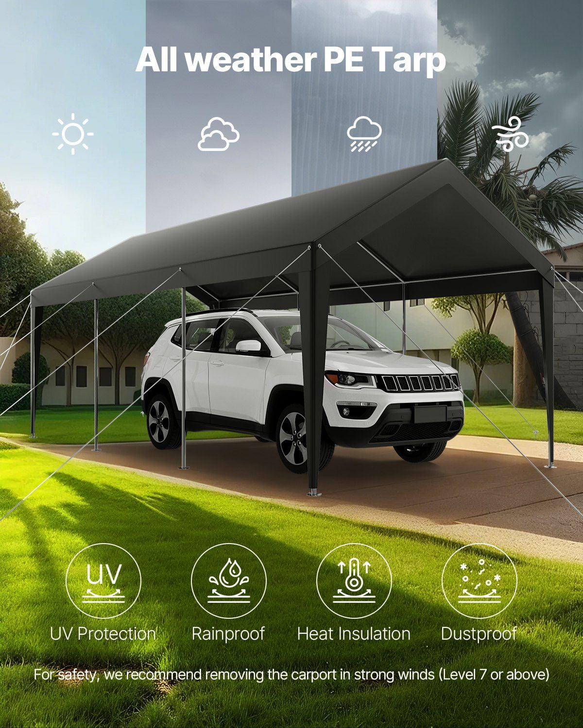 10 x 20 FT Portable Carport Canopy Shelter, Heavy Duty Grey Car Garage Tent for Cars & SUVs
