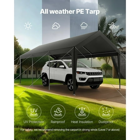 Heavy Duty 10 x 20 FT Portable Car Canopy, Grey Carport Garage Shelter Tent for Outdoor Parking