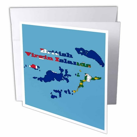 3dRose BVI Flag in outline map and name British Virgin Islands, Greeting Cards, 6 x 6 inches, set of 6