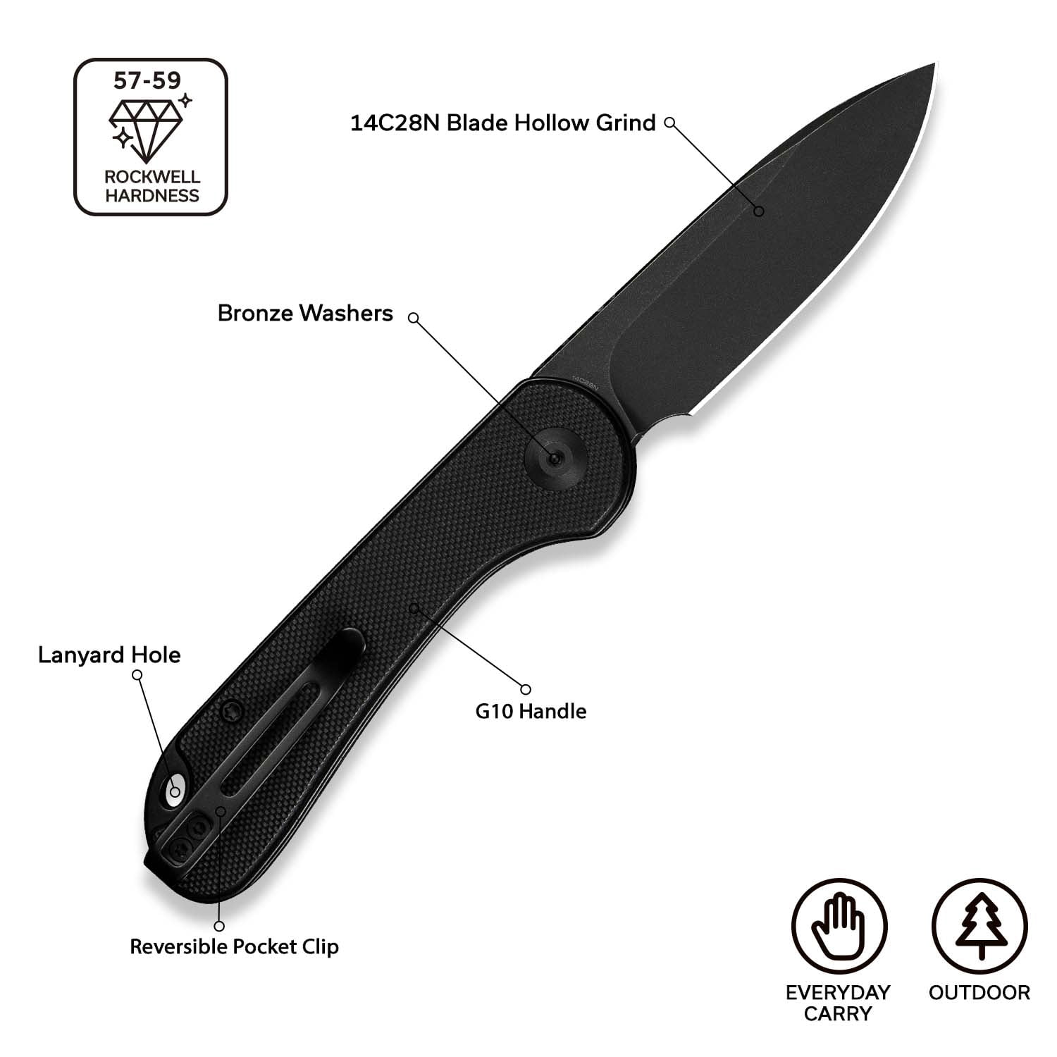 CIVIVI Elementum Slip Joint Pocket Knife, Folding Knife with 2.96" Swedish 14C28N Blade G10 Handle C18062AJ-1 (Black)
