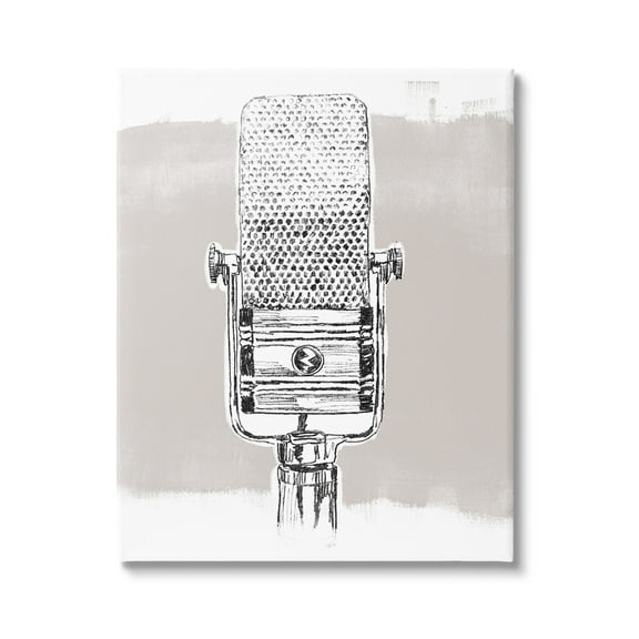 Stupell Industries Vintage Microphone Music Drawing Novelty Painting Gallery Wrapped Canvas Print Wall Art